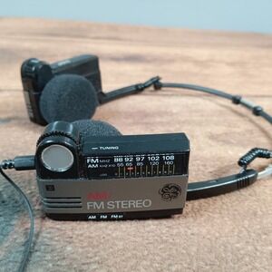 Vintage GE AM FM Stereo Headset Radio 7-1285B Black Silver Adjustable Retro